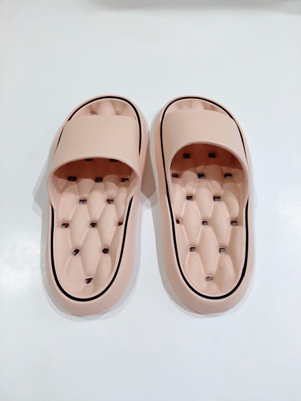 Comfort Foam Slide Sandals  With Waffle Bottoms Blush Pink Fits 9 To 11 Foot.